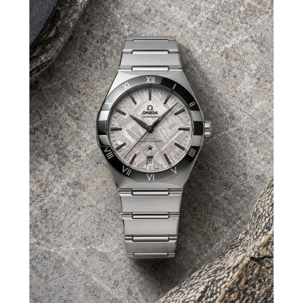 Omegha Constellation 41 mm Meteorite Watch silver white design