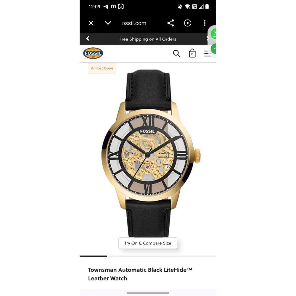 fossil,automatic wristwatch townsman black and gold