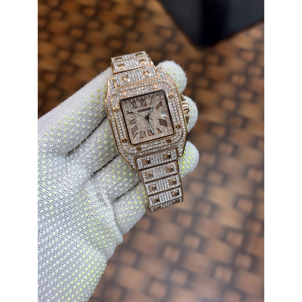 Cartier Santos luxury diamond rose gold dial stainless Steel Rose gold plated watch