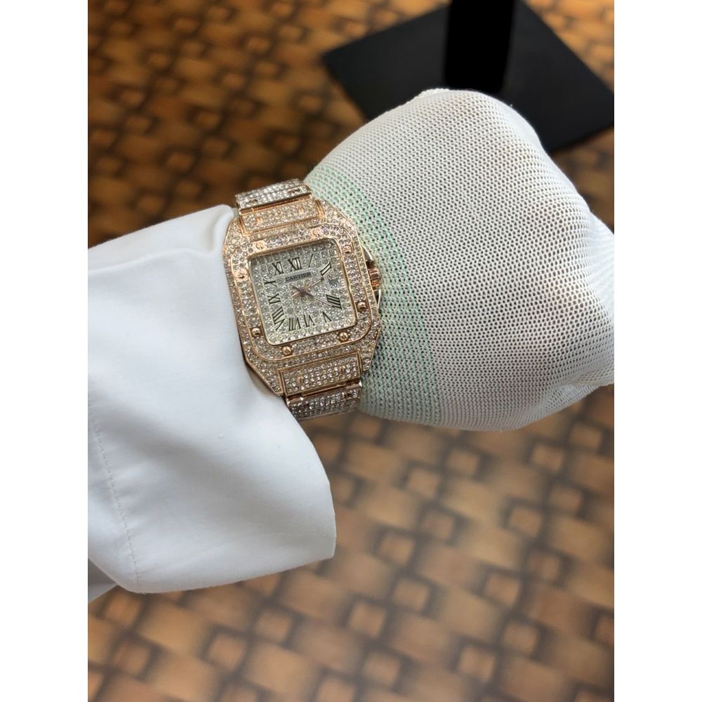 Cartier Santos luxury diamond stainless Steel Rose gold plated watch