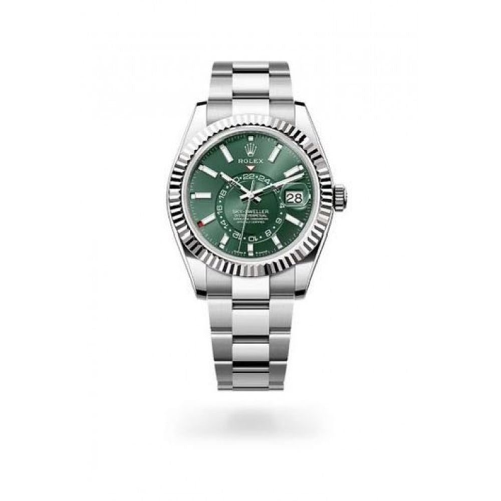 Rollex Sky Dweller silver green dial