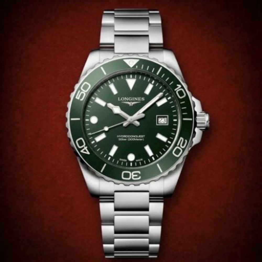 Swiss ETA Longinez Hydroconquest Stainless Steel Green Dial
