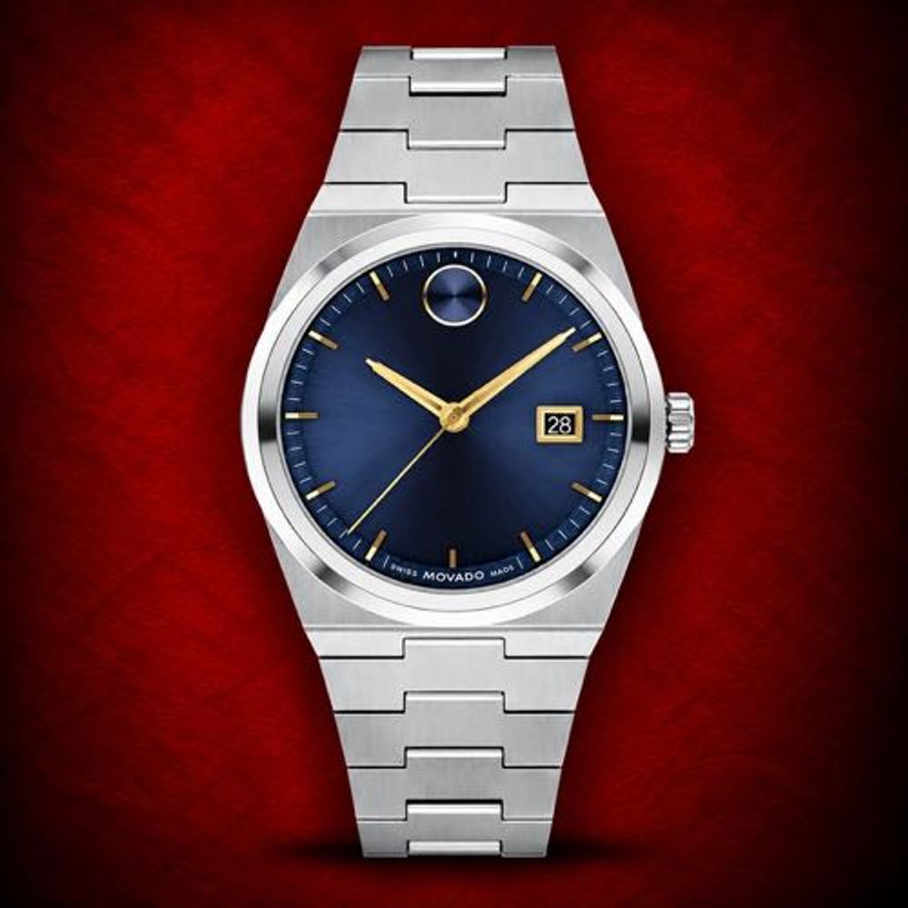 Authentic Grade Movado Bold Quest Stainless Steel Sunray Blue Dial