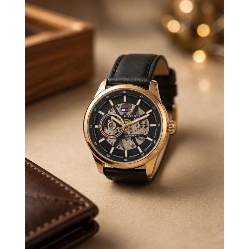 Tommmy Hilfige_r Automatic Leather Black-Gold-Black