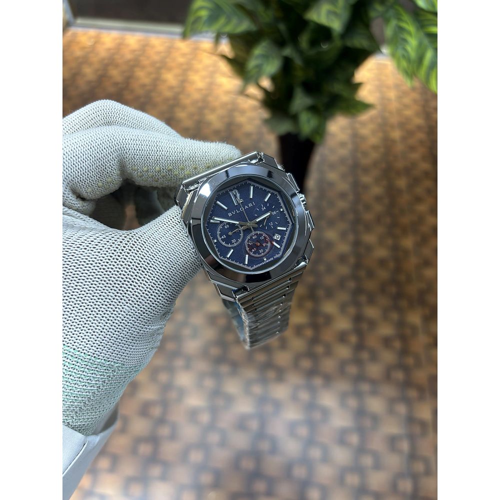 Bvlgari Octo Finissimo chronograph silver-blue