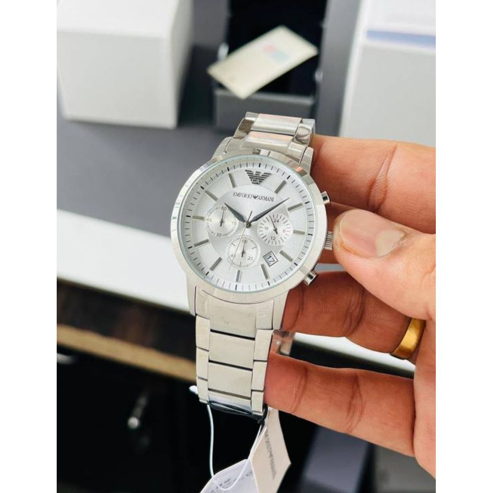 EMPORIO ARRWA%! SILVER BLACK CHRONOGRAPH 1113