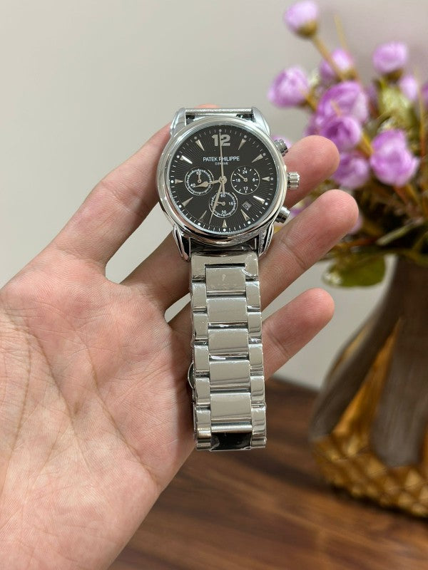 Patek_Philippe Silver & Black Dial Chronograph Working