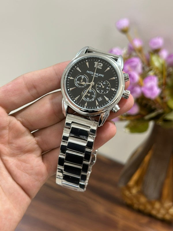 Patek_Philippe Silver & Black Dial Chronograph Working
