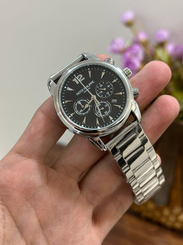 Patek_Philippe Silver & Black Dial Chronograph Working