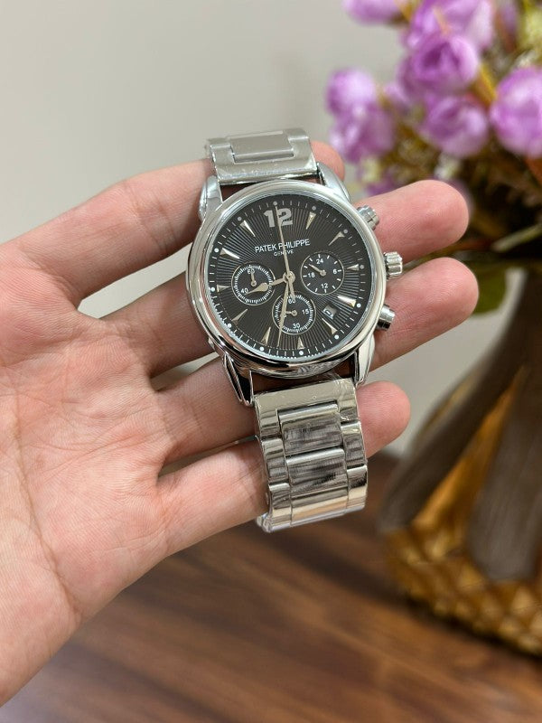 Patek_Philippe Silver & Black Dial Chronograph Working