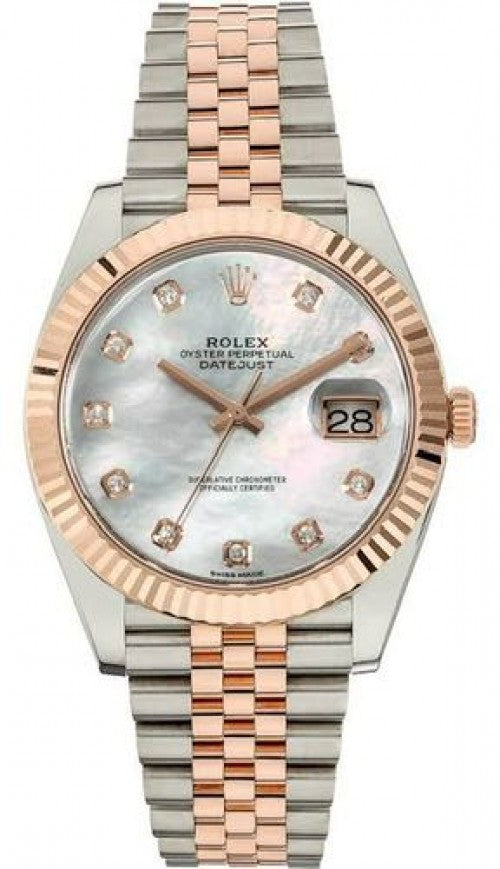 Rolex Date Just 41 Silver Rose Gold Mother of Pearl Dial ZR