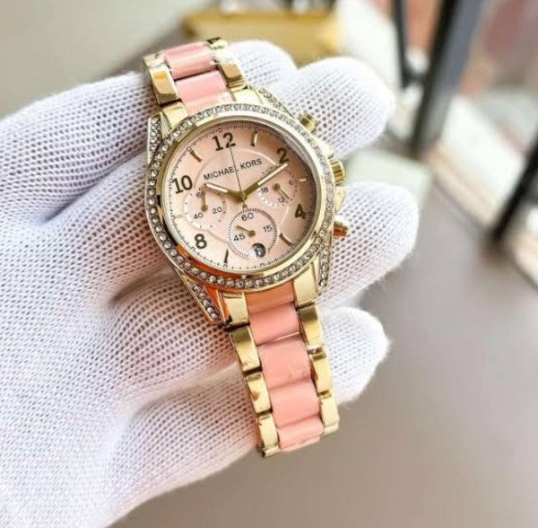 Michael_Kors_Gold Pink Bradshaw All Chrono Working Diamond