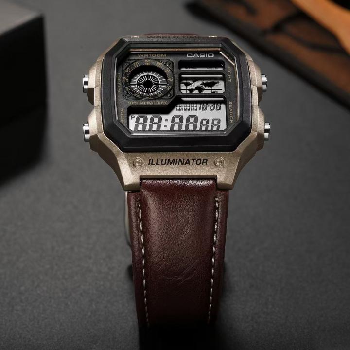 CASIO AE-1200 Illuminator Camel Brown - J1231-WORLD TIME