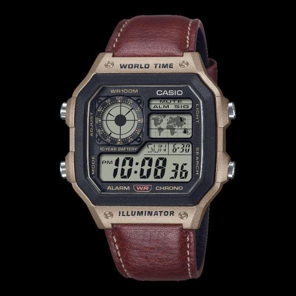 CASIO AE-1200 Illuminator Camel Brown - J1231-WORLD TIME