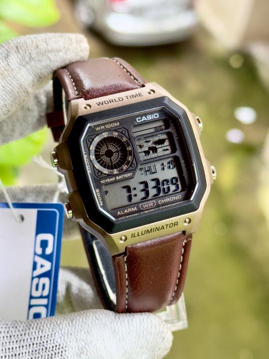 CASIO AE-1200 Illuminator Camel Brown - J1231-WORLD TIME