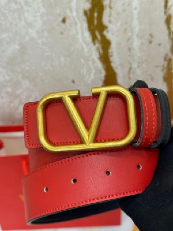 Valentin_o Garavani Leather Belt V-Logo Buckle With Box And Dust Bag Including Carry Bag (RED-v37)