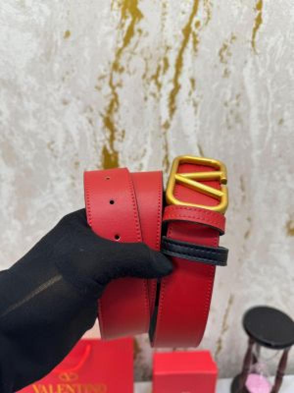 Valentin_o Garavani Leather Belt V-Logo Buckle With Box And Dust Bag Including Carry Bag (RED-v37)