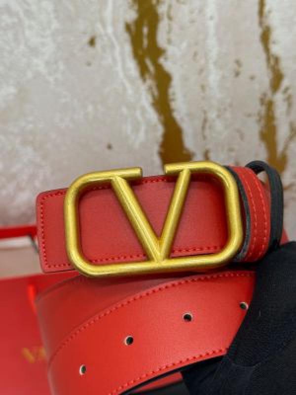 Valentin_o Garavani Leather Belt V-Logo Buckle With Box And Dust Bag Including Carry Bag (RED-v37)