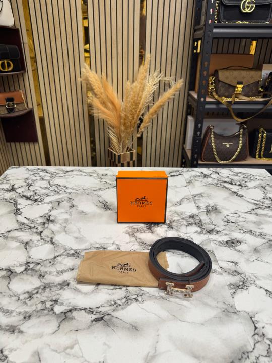 HERME_S PREMIUM BELT WITH OG BOX DUST BAG TAN H49