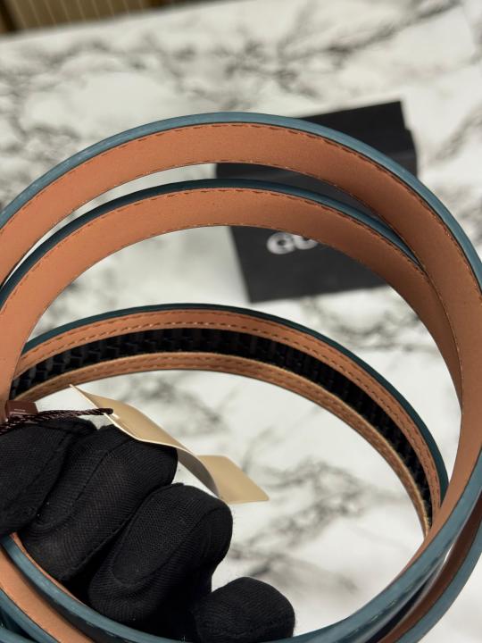 Gucc_i Leather Belt With Silver GG Buckle Includes Box (Green)