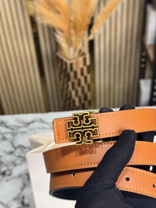 Tory_Burch Pave Double T Logo Iconic Belt (T55-TAN)