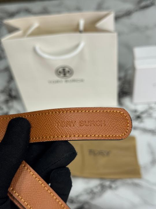 Tory_Burch Pave Double T Logo Iconic Belt (T55-TAN)