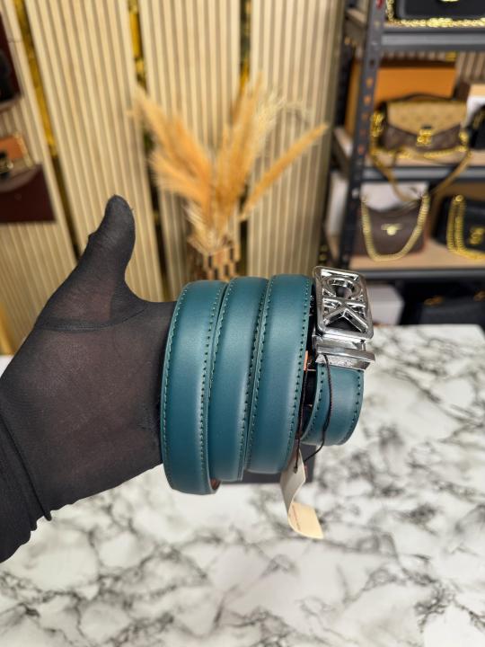 Calvin_Klein Green Leather Belt with Silver CK Buckle