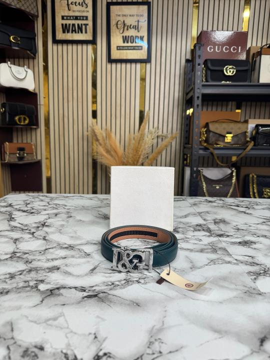 Dolce_Gabbana Green Leather Belt with Silver D&G Buckle