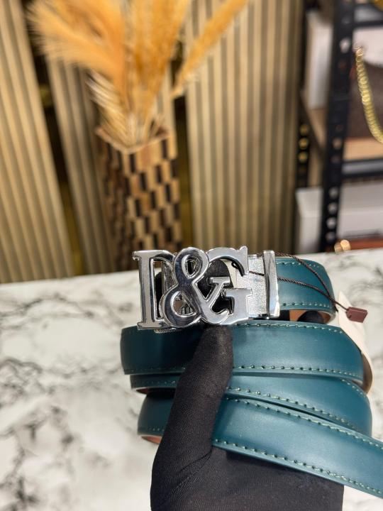 Dolce_Gabbana Green Leather Belt with Silver D&G Buckle