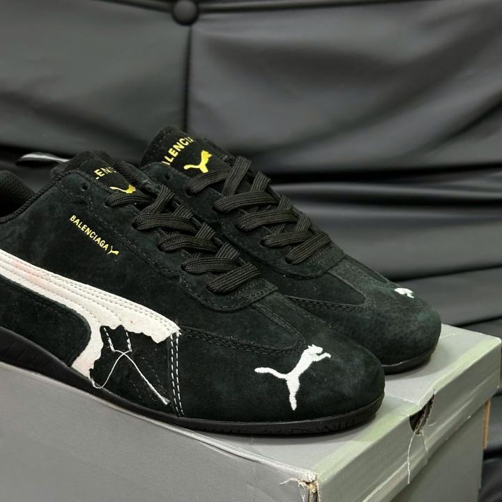 Pummaa  Balenciag_aa Speedcat Suede Distressed Black White 522