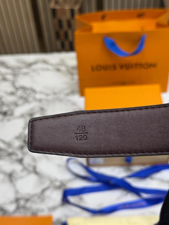 Loui_s Vuitton Black Leather Belt With Black LV Initials Buckle Includes Box and Carry Bag (7B)