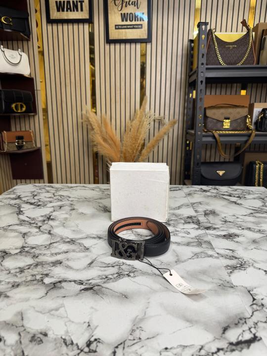 D&G Black Leather Belt With Glossy Logo initials Buckle