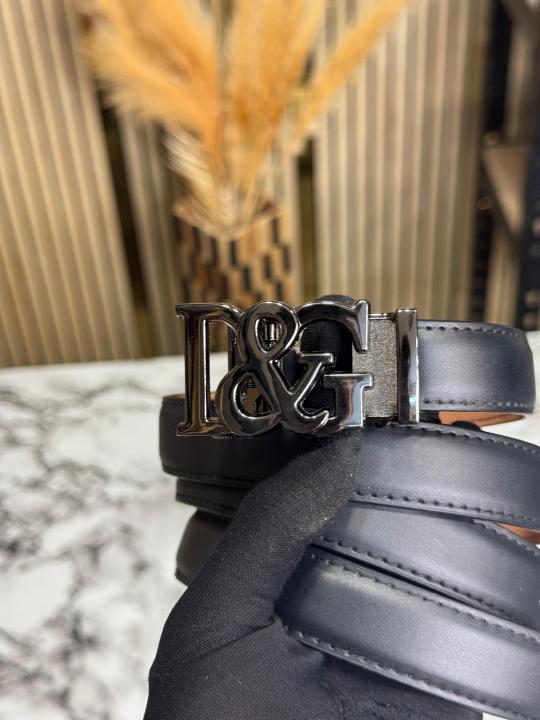 D&G Black Leather Belt With Glossy Logo initials Buckle