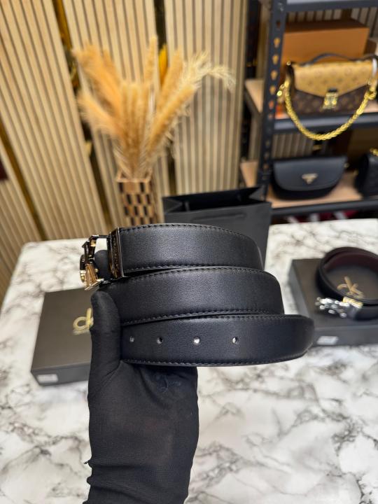 Calvin_Klein Black Leather Belt With Signature CK Initial Buckle With Box Dust Bag Including Carry Bag (11-2)