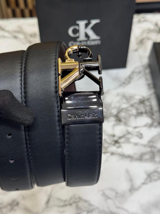 Calvin_Klein Black Leather Belt With Signature CK Initial Buckle With Box Dust Bag Including Carry Bag (11-2)