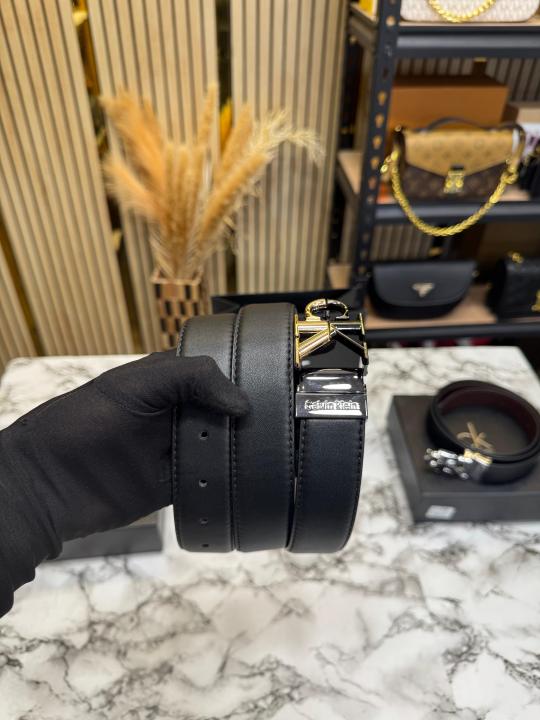 Calvin_Klein Black Leather Belt With Signature CK Initial Buckle With Box Dust Bag Including Carry Bag (11-2)