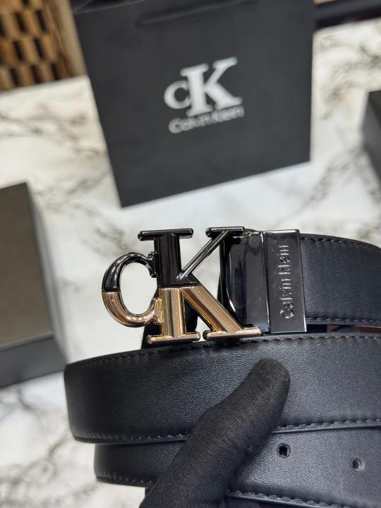Calvin_Klein Black Leather Belt With Signature CK Initial Buckle With Box Dust Bag Including Carry Bag (11-2)