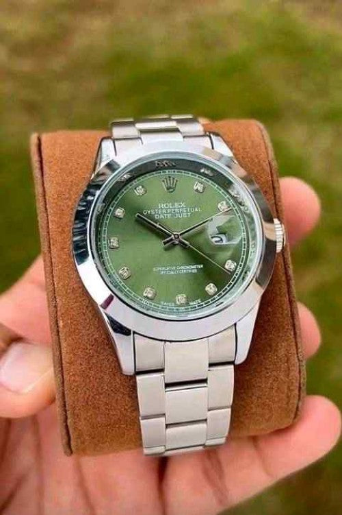 rollex_date just silver green