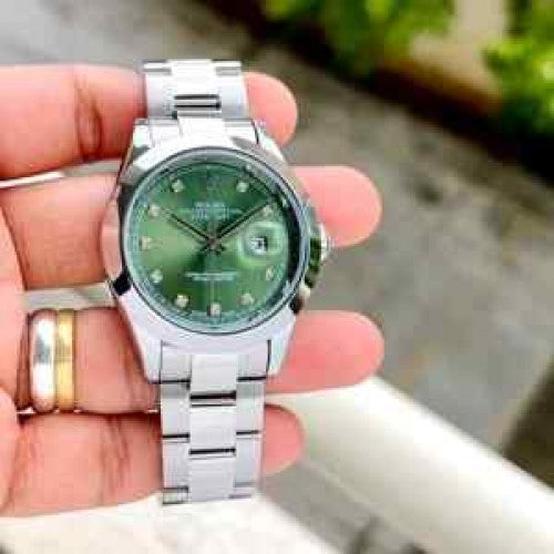 rollex_date just silver green