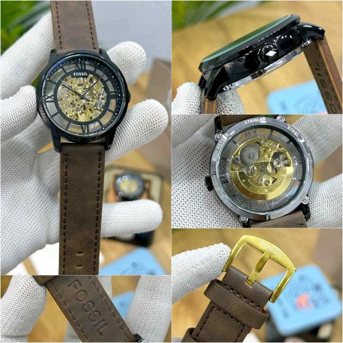 FOSSIL_ TOWNSMAN AUTOMATIC SKELETON  BLACK  BROWN