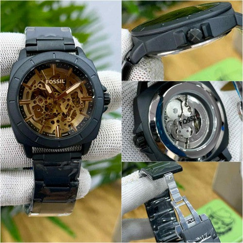FOSSIL_ ALL BLACK  AUTOMATIC OPEN HEART