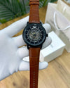 EMPORIO ARMA_ AUTOMATIC SKELETON BLACK BROWN LEATHER BELT