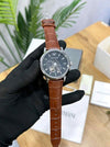 EMPORIO ARMA_ AUTOMATIC SKELETON SILVER BROWN LEATHER BELT