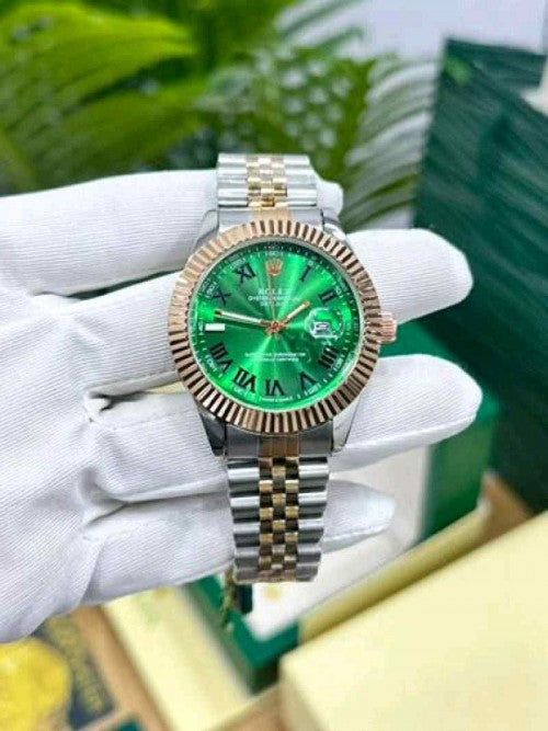 rolex_date just roman quartz  to tone rose green