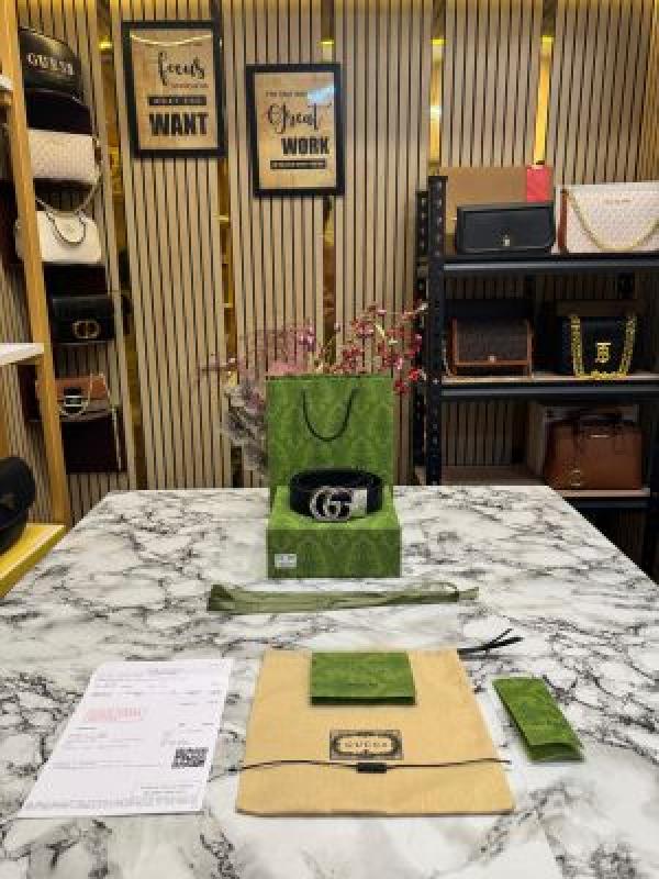 Gucc_i Silver GG Marmont Embossed Belt With Box Dust Bag And Carry Bag (22-3)