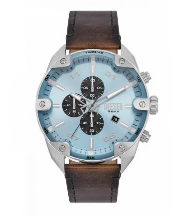 Diesal Black Spiked Chronograph Black Leather Watch