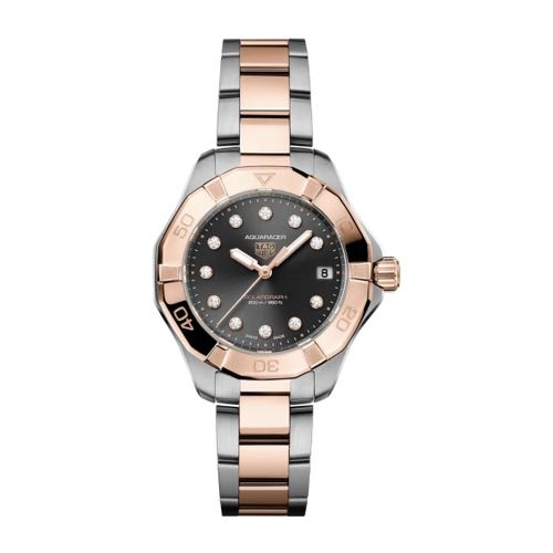 Tag Heuer Aquaracer Solargraph Silver Rose Gold Black Dial For Her
