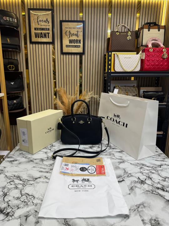 Coac_h Signature Leather Satchel Top Handle Bag With Box And Dust Bag Including Carry Bag Black