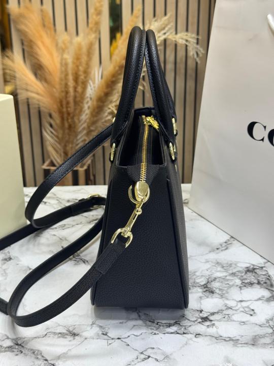 Coac_h Signature Leather Satchel Top Handle Bag With Box And Dust Bag Including Carry Bag Black