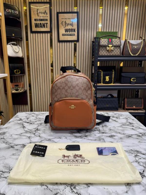 COAC_H LEATHER COURT WITH DUST BAG PREMIUM QUALITY BAGPACK [APRICOT BROWN]